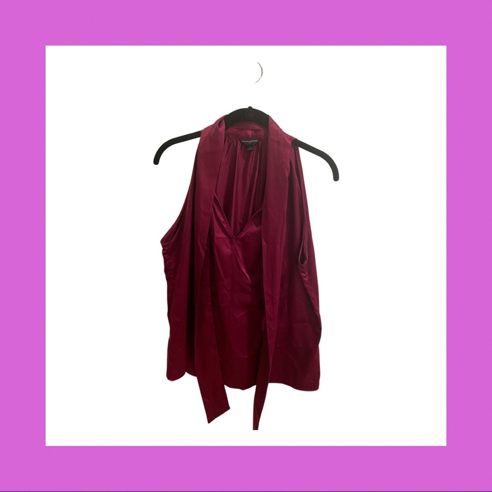 Banana Republic Raspberry Tie-Neck Shell Blouse